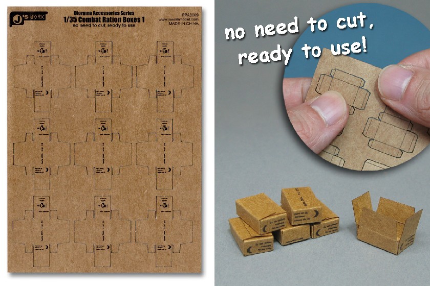 Js Work Models 1/35 Combat Ration Small Boxes (9pcs) (Precut Cardboard)