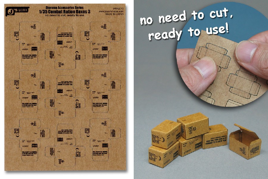 Js Work Models 1/35 Combat Ration Large Boxes (9pcs) (Precut Cardboard)