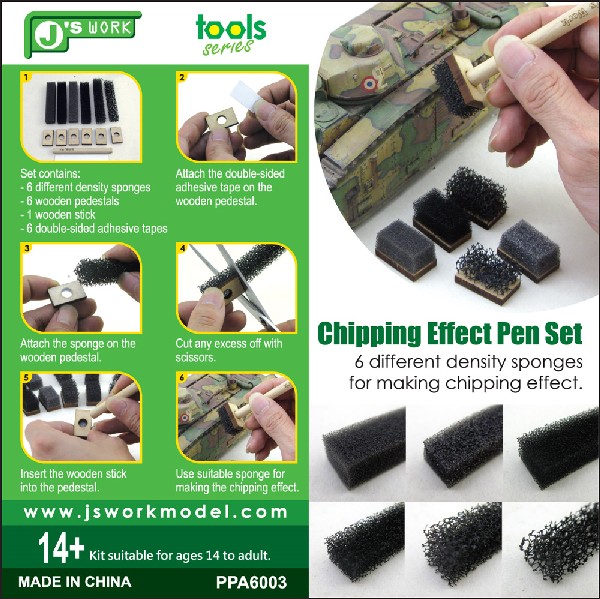 Image 0 of Js Work Models Chipping Effect Pen Set (6 diff sponges & wooden handle)