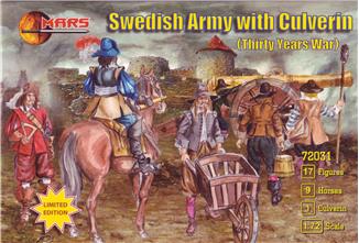 Mars Figures 1/72 Thirty Years War Swedish Army w/Large Siege Gun (17 w/9 Horses