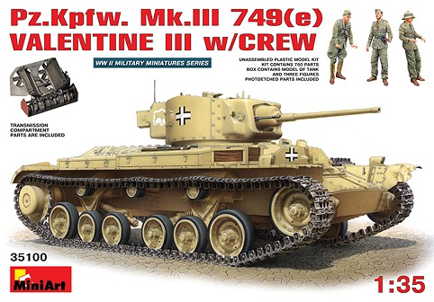 Miniart Models 1/35 PzKpfw Mk III 749(e) Valentine III Tank w/3 Crew (D)