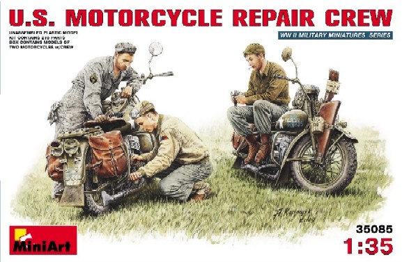 Image 0 of Miniart Models 1/35 US Motorcycle Repair Crew 3 w/2 Motorcycles