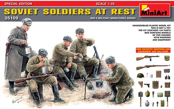 Image 0 of Miniart Models 1/35 Soviet Soldiers at Rest (5) w/Weapons & Equipment (Special E