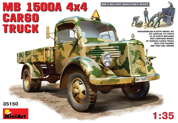 Image 0 of Miniart Models 1/35 MB L1500A 4x4 Cargo Truck w/5 Crew & 2 Fuel Drums