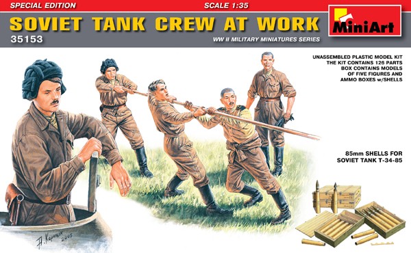 Image 0 of Miniart Models 1/35 Soviet Tank Crew at Work (5) w/Ammo Boxes & Shells (Special 