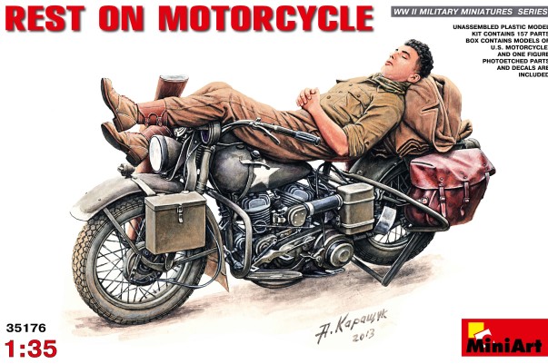 Image 0 of Miniart Models 1/35 Soldier Resting on Motorcycle