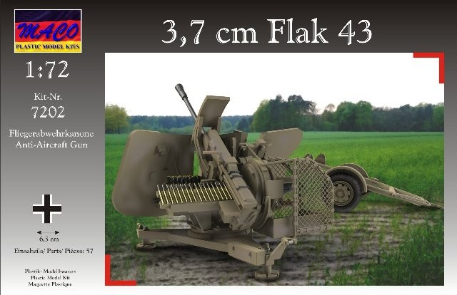 Image 0 of Maco Plastic Model Kits 1/72 WWII German 3,7cm Flak 43 AA Gun