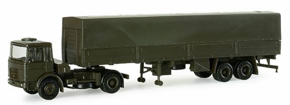 Image 0 of Herpa Minitanks 1/87 MAN F8 15-Ton German Army Tractor Trailer (Olive Green)