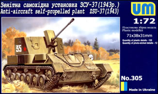 Unimodels Plastic Model Kit 1/72 ZSU37 Russian Tank w/Self-Propelled Gun Mod. 19