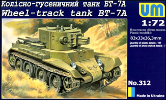 Unimodels Plastic Model Kit 1/72 BT7A Russian Wheel Track Tank