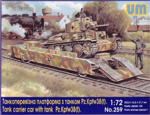 Image 0 of Unimodels Plastic Model Kit 1/72 WWII Tank Carrier Railcar w/PzKpfw 38(t) Tank