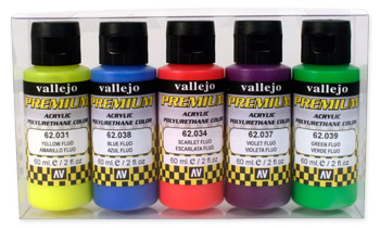 Vallejo Paints 60ml Bottle Fluorescent Premium Paint Set (5 Colors)