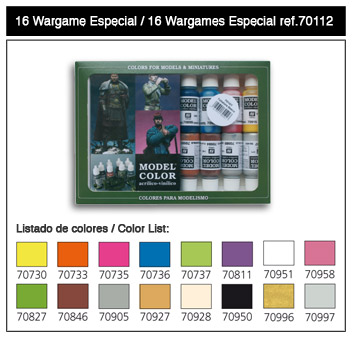 Image 0 of Vallejo Paints 17ml Bottle Wargame Special Model Color Paint Set (16 Colors)