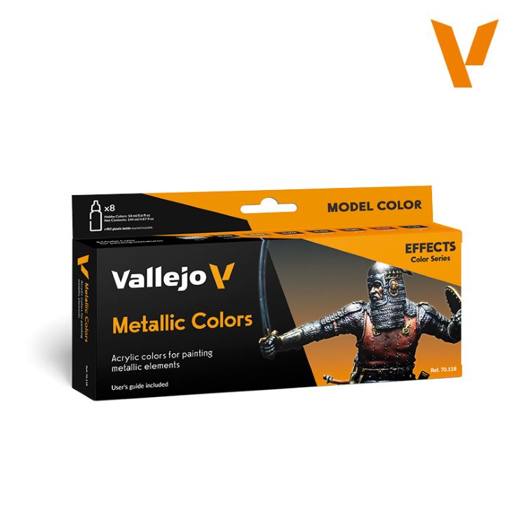 Vallejo Paints 17ml Bottle Metallics Model Color Paint Set (8 Colors)