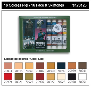 Vallejo Paints 17ml Bottle Face & Skin Tones Model Color Paint Set (16 Colors)