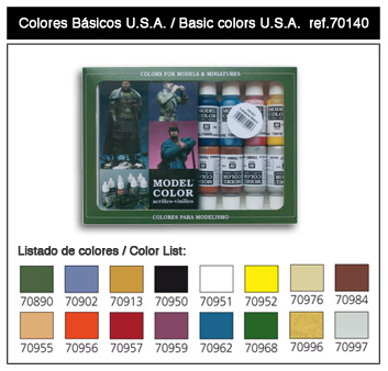 Image 0 of Vallejo Paints 17ml Bottle Basic USA Model Color Paint Set (16 Colors)