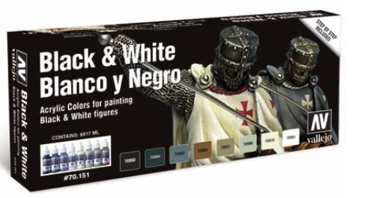 Vallejo Paints 17ml Bottle Blacks & Whites Model Color Paint Set (8 Colors)