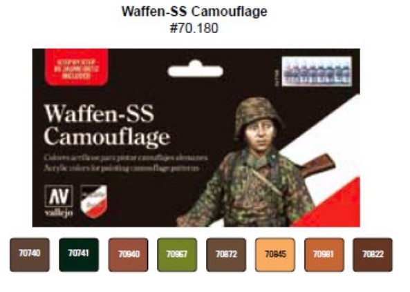Image 0 of Vallejo Paints 17ml Bottle Waffen SS Camouflage Model Color Paint Set (8 Colors)