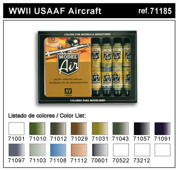 Vallejo Paints 17ml Bottle WWII USAAF Model Air Paint Set (16 Colors)